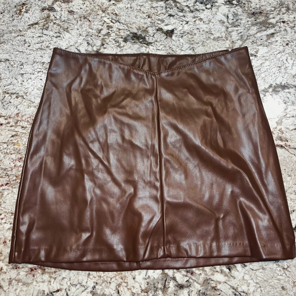 Brown leather mini skirt